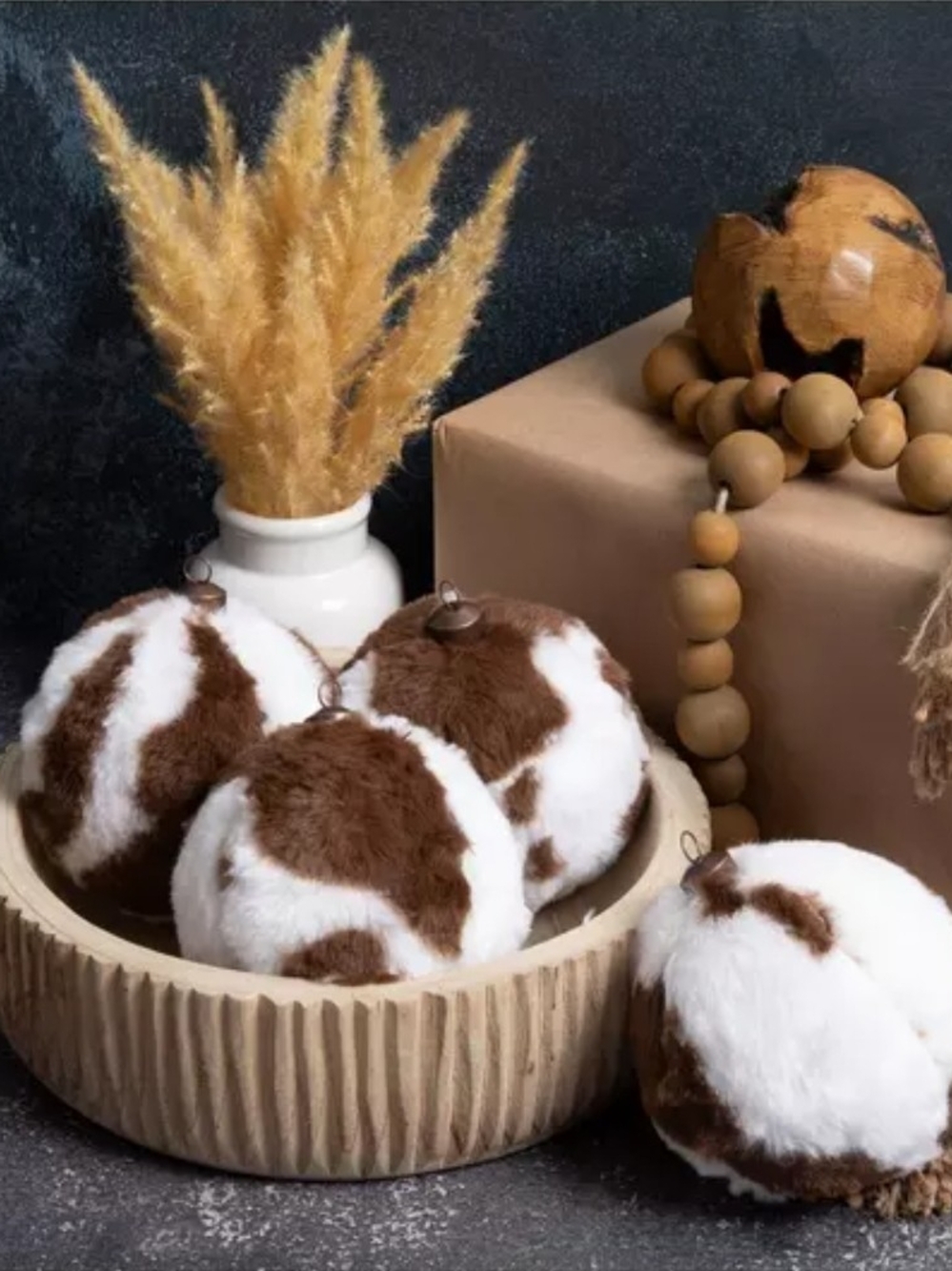Cow Print Fuzzy Balls Home Decor Accents Christmas Fur Ornament New
